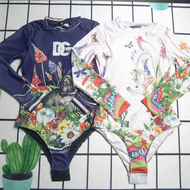 Rabbit Print Long Sleeve One Piece