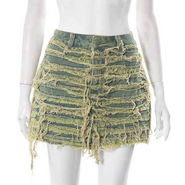 Denim Fringe Mini Skirt