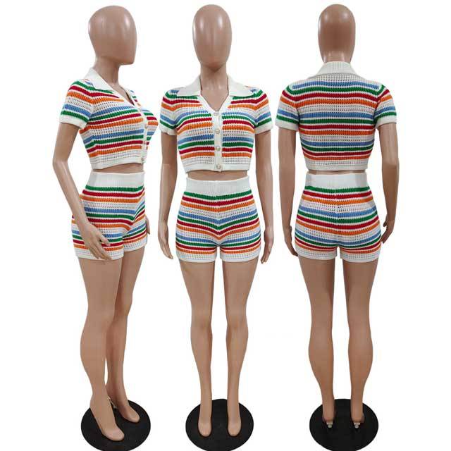 Knit Striped Short Set
