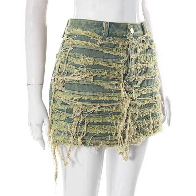 Denim Fringe Mini Skirt