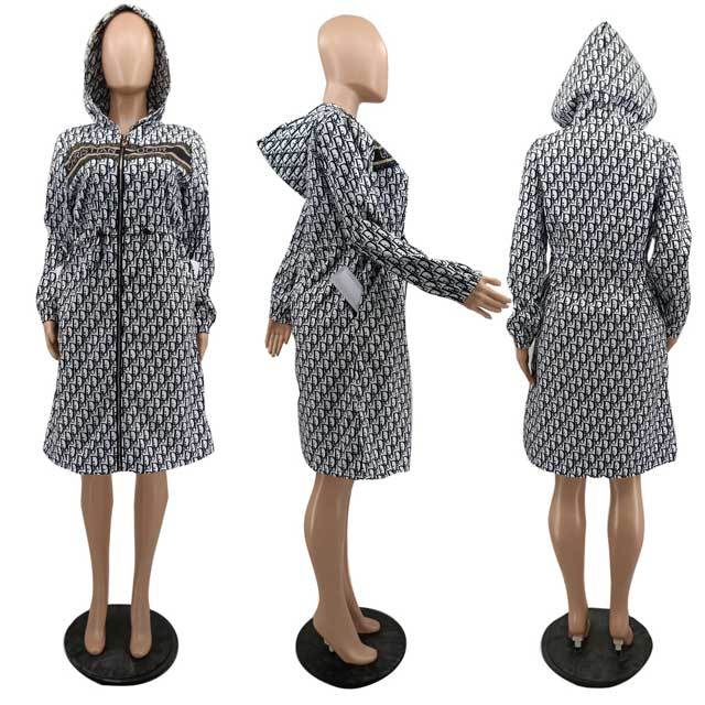 Printed Zipper Hooded Windbreaker
