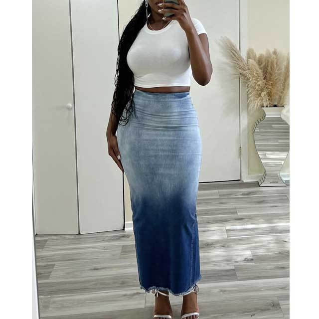 Gradient Denim Maxi Skirt