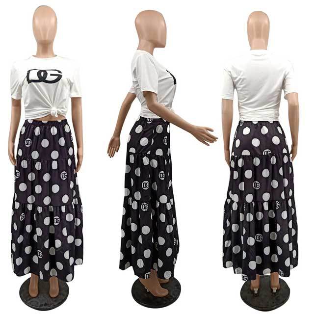 Polka Dots Print Maxi Skirt Set