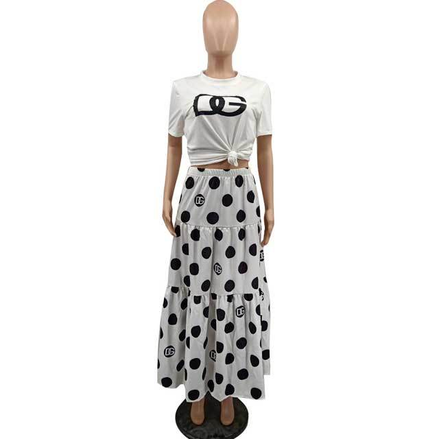 Polka Dots Print Maxi Skirt Set