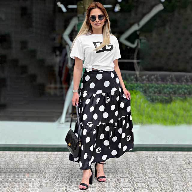 Polka Dots Print Maxi Skirt Set