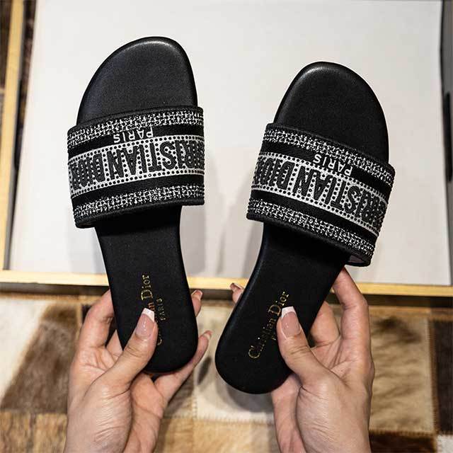 Rhinestoned Letters Design Flat Slides Shoes