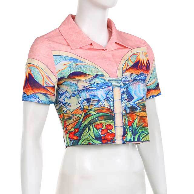 Printed Crop Polo Shirt