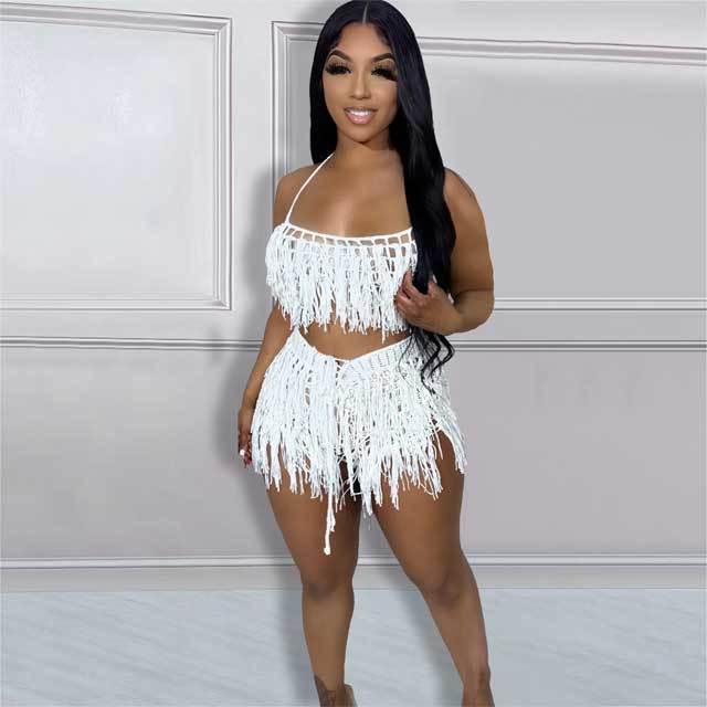 Crochet Fringe Beach Short Set