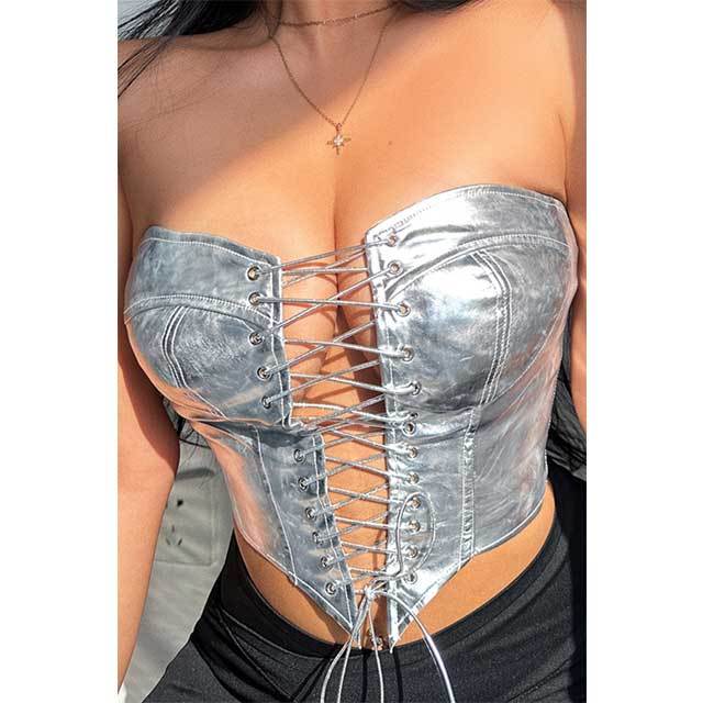 Leather Lace-Up Bustier Top