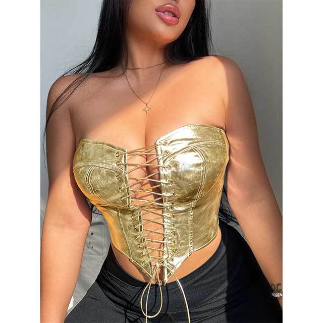 Leather Lace-Up Bustier Top