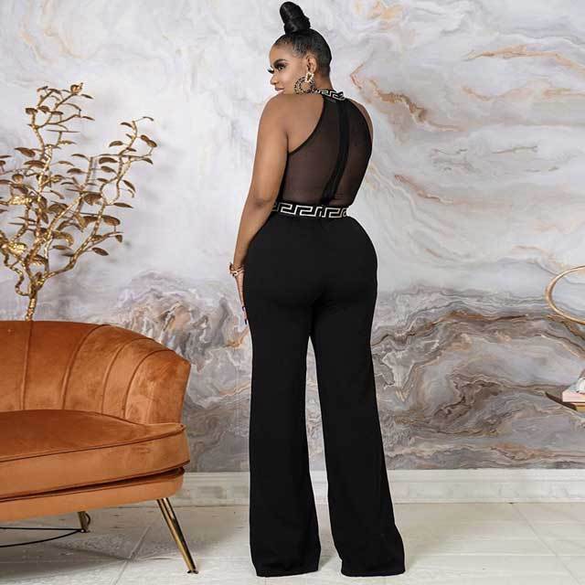 Mesh Spliced Choker Jumpsuit