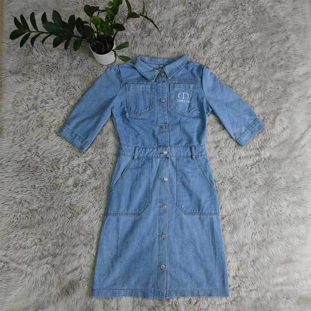 Embroidery Denim Polo Dress