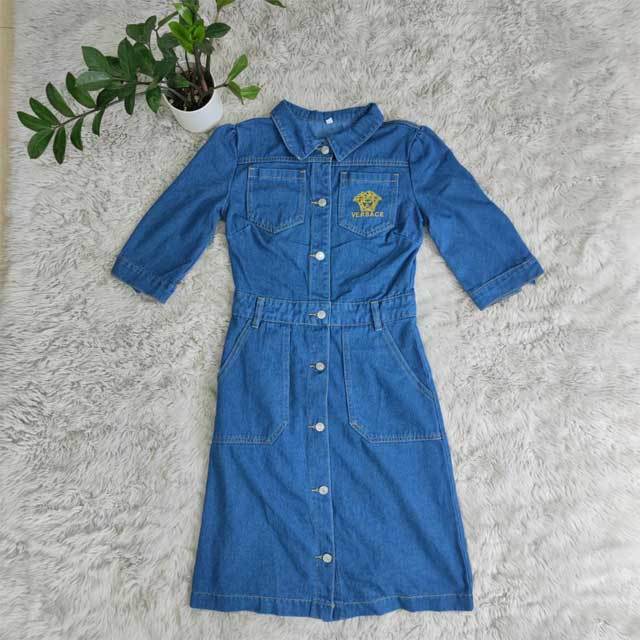 Embroidery Denim Polo Dress