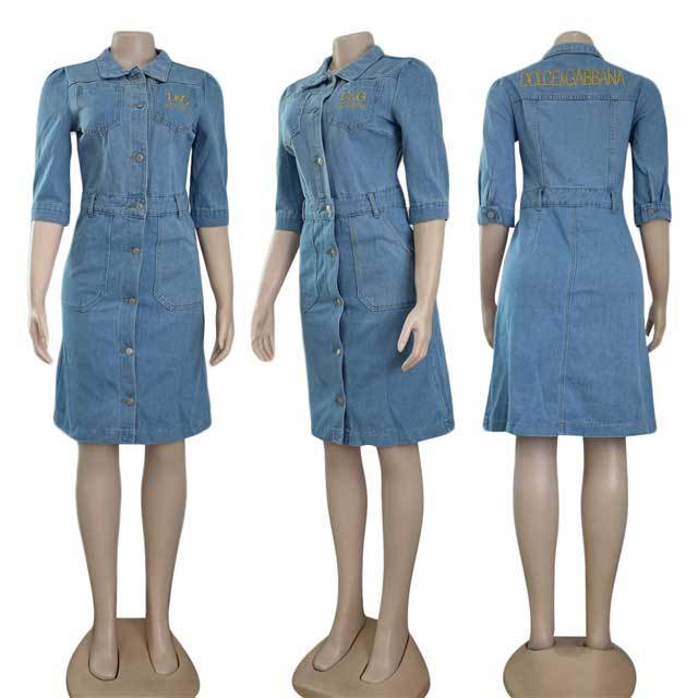 Embroidery Denim Polo Dress