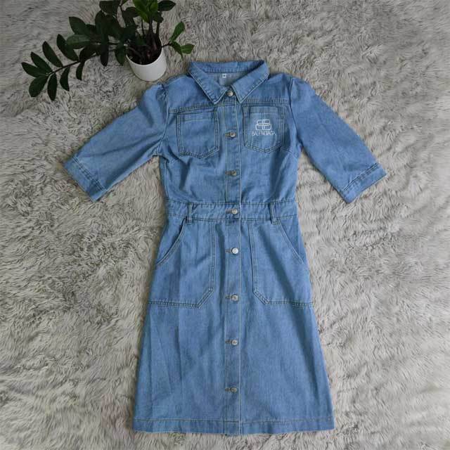 Embroidery Denim Polo Dress