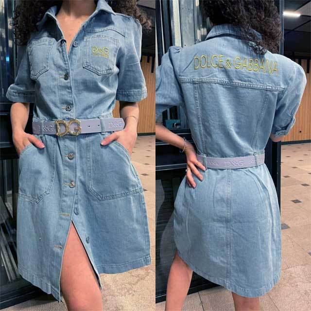 Embroidery Denim Polo Dress