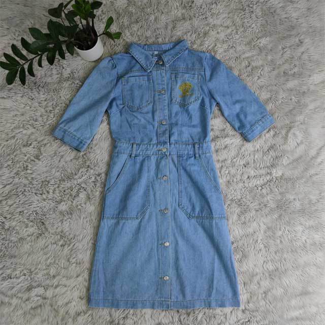 Embroidery Denim Polo Dress