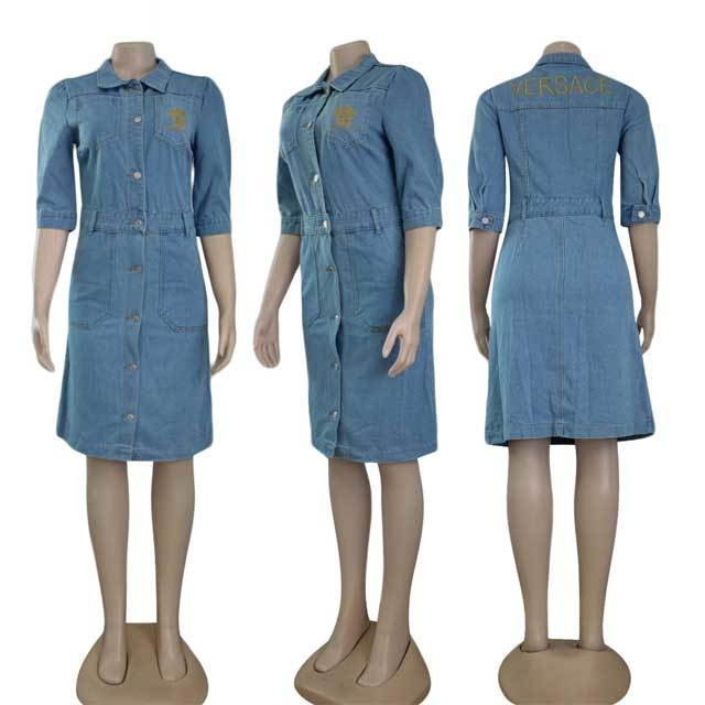 Embroidery Denim Polo Dress