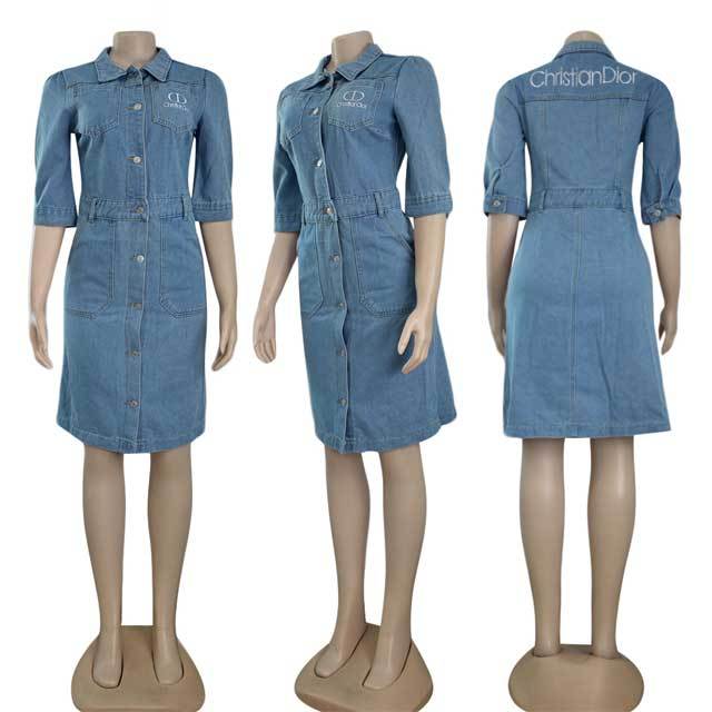 Embroidery Denim Polo Dress