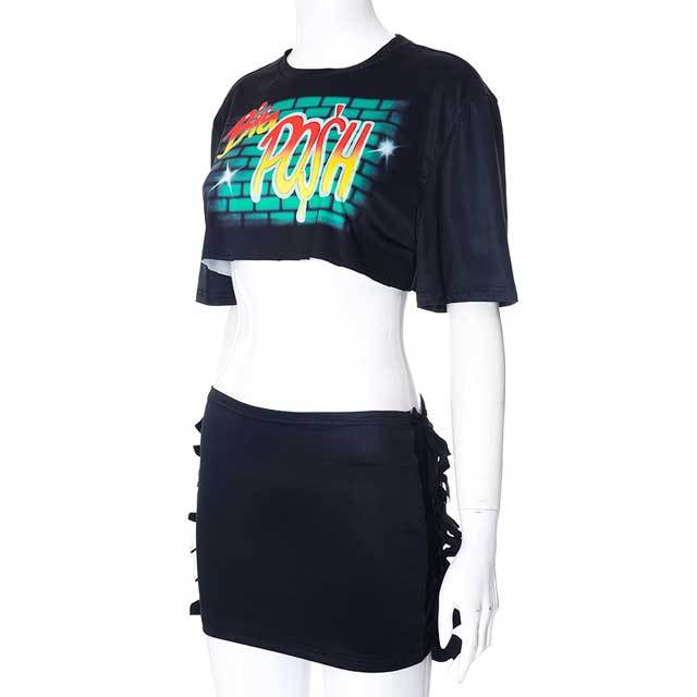 Printed Fringe Skirt Set