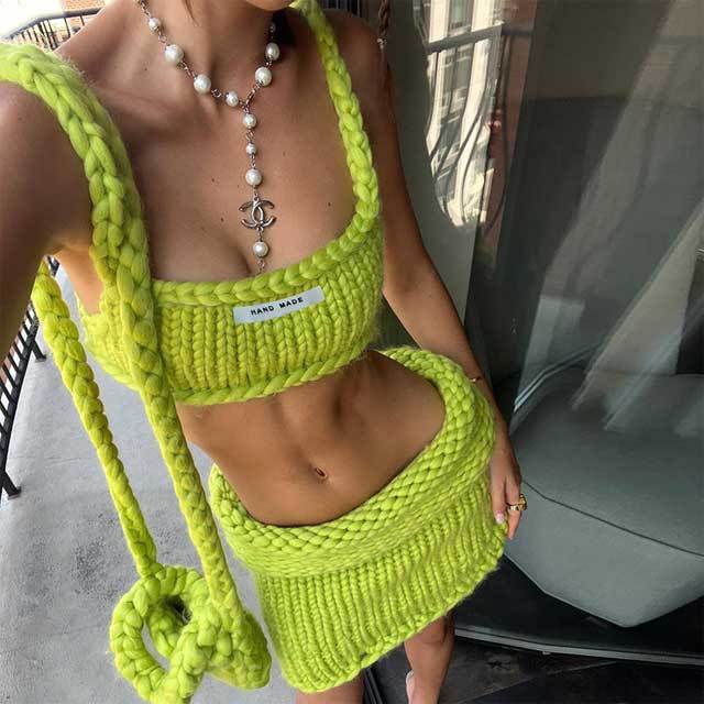 Crochet Tank Top Skirt Set