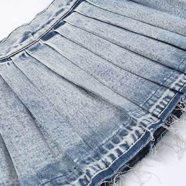 Denim High Waist Pleated Skirt