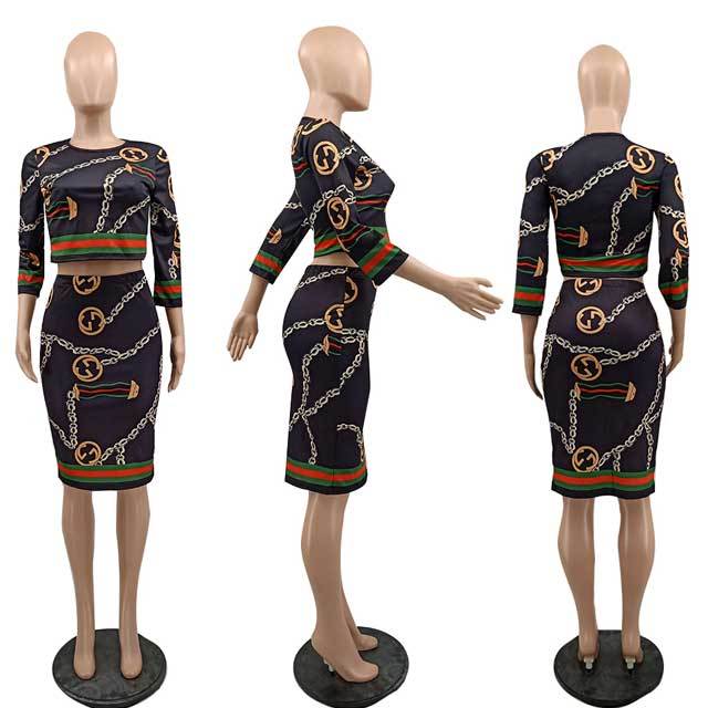 Chain Print Bodycon Skirt Set