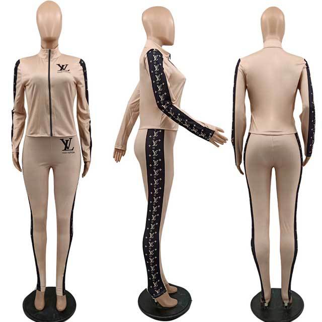 Printed Long Sleeve Zipper Top Casual Pants Set