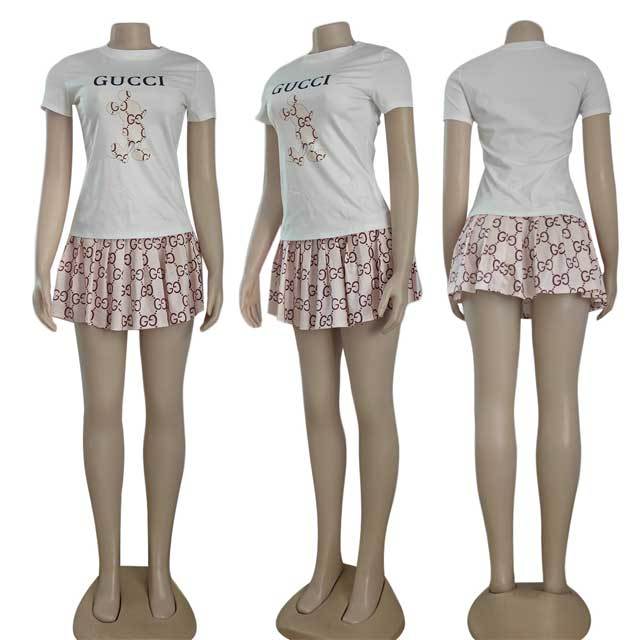 Printed Top Pleated Skirt Set