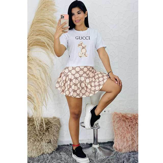 Printed Top Pleated Skirt Set