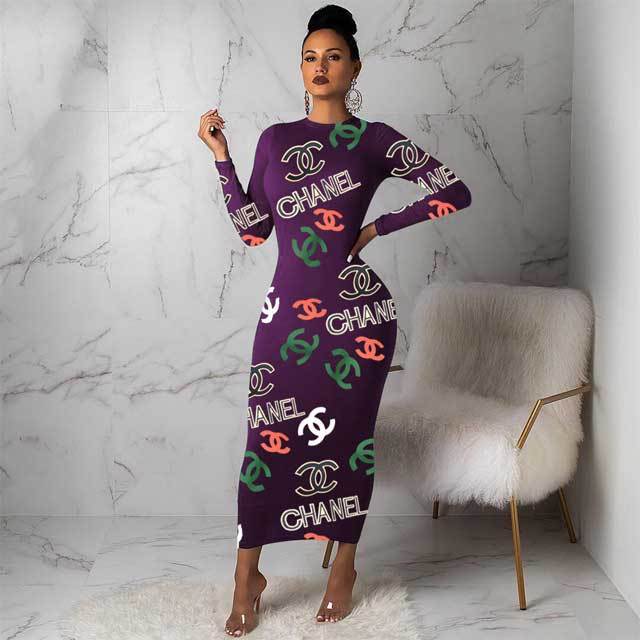 Printed Long Sleeve Maxi Dress