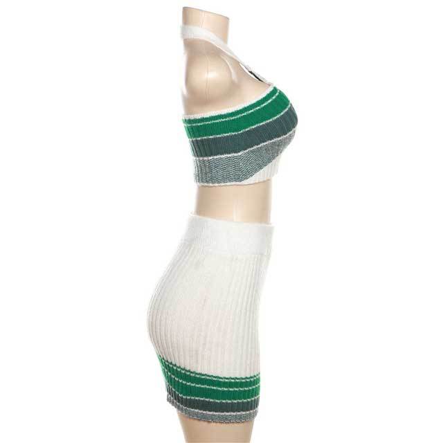 Knit Striped Halter Top Skirt Set