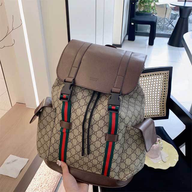 Buckle Strap Drawstring Men Backpack