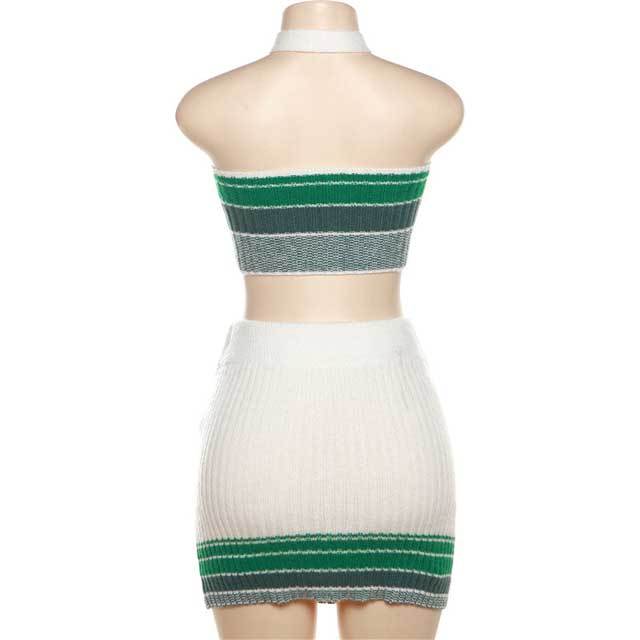 Knit Striped Halter Top Skirt Set