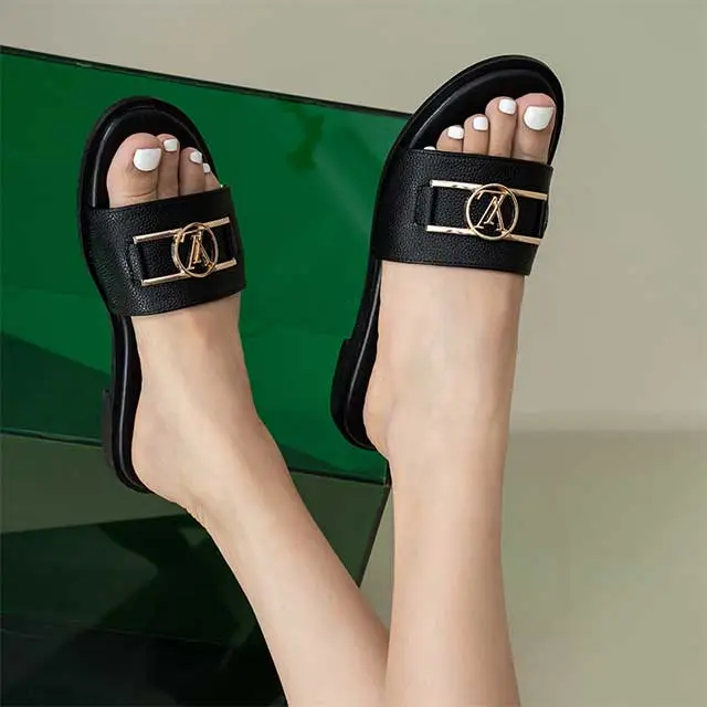 Stylish Embroidery Fashion Flat Slides Shoes