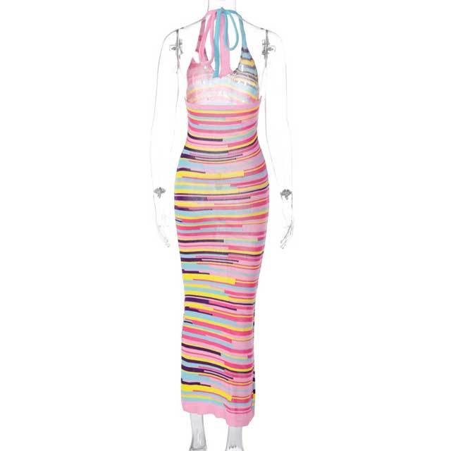 Knit Striped Halter Maxi Dress