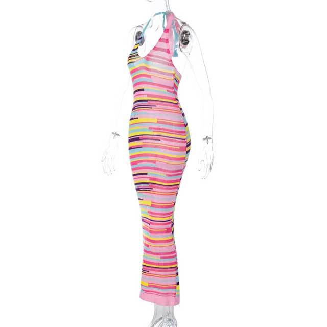 Knit Striped Halter Maxi Dress