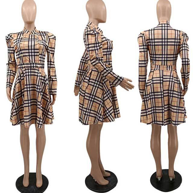 Printed Long Sleeve High Waist Vintage Dress