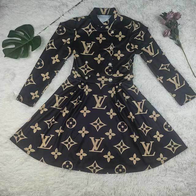 Printed Long Sleeve High Waist Vintage Dress