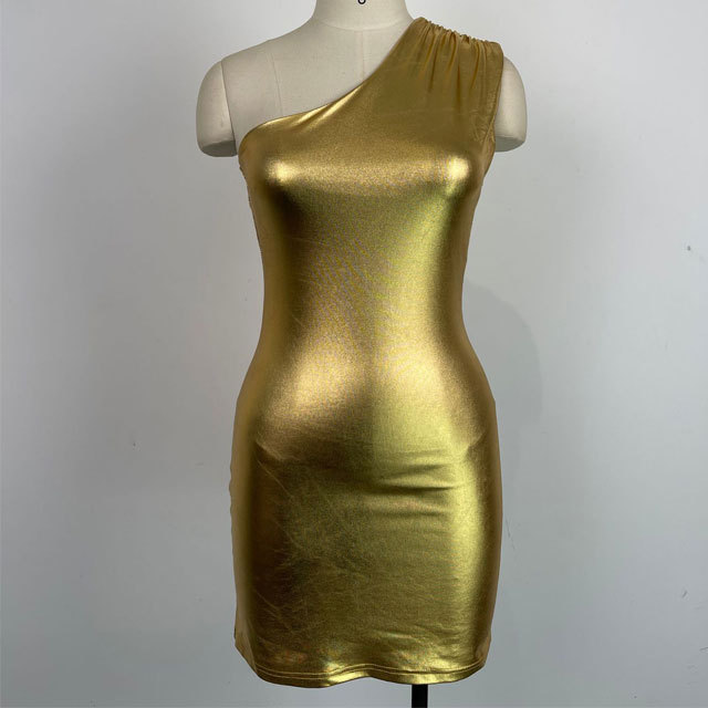 Metallic Single Shoulder Bodycon Dress