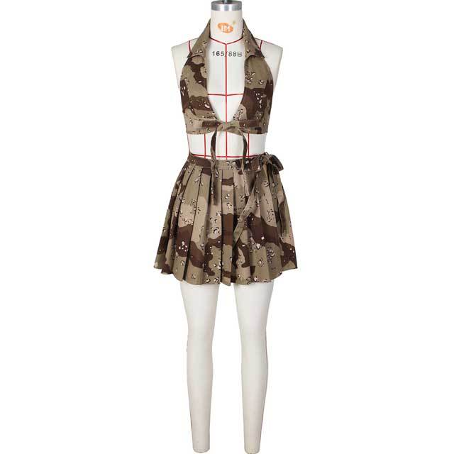 Camo Print Pleated Skirt Set