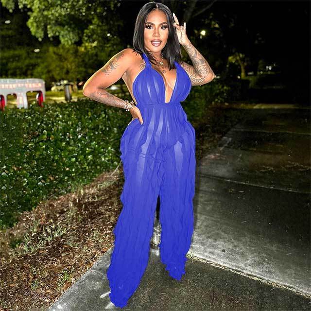 Wave Halter Backless Jumpsuit