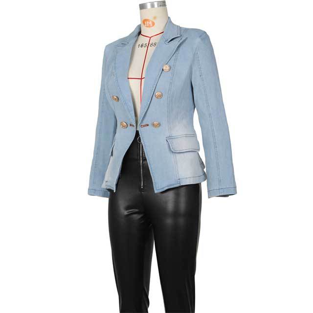 Button Long Sleeve Denim Blazer