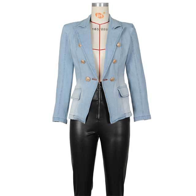 Button Long Sleeve Denim Blazer