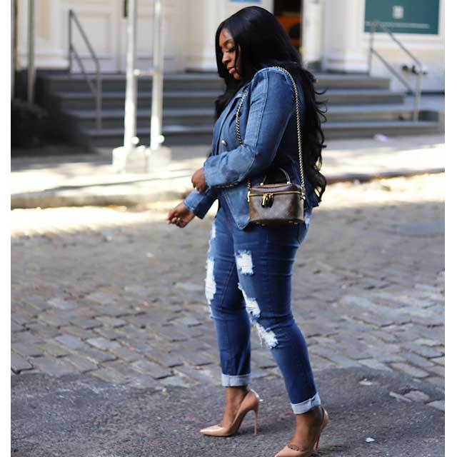 Button Long Sleeve Denim Blazer