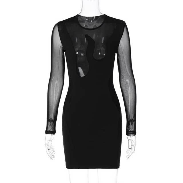 Mesh Spliced Long Sleeve Bodycon Dress