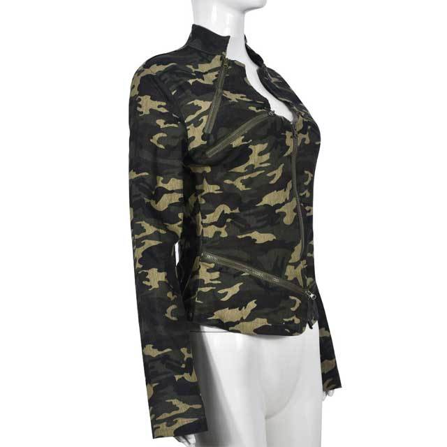 Camo Print Zipper High Neck Jacket