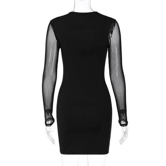 Mesh Spliced Long Sleeve Bodycon Dress