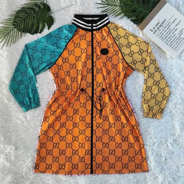 Color Block Zipper Long Sleeve Dress