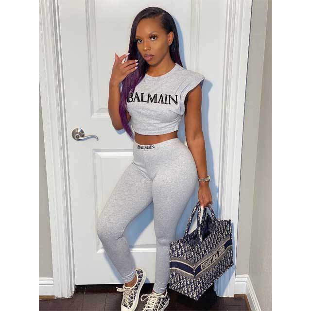 Letter Print Casual Jogging Pants Set